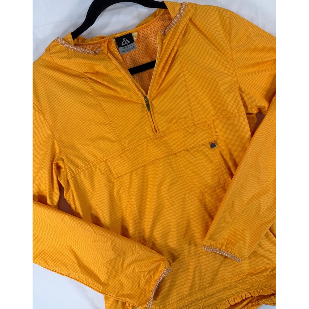 Nike ACG Vintage Anorak Windbreaker Orange Grid NikeFIT Pullover Hooded Jacket M